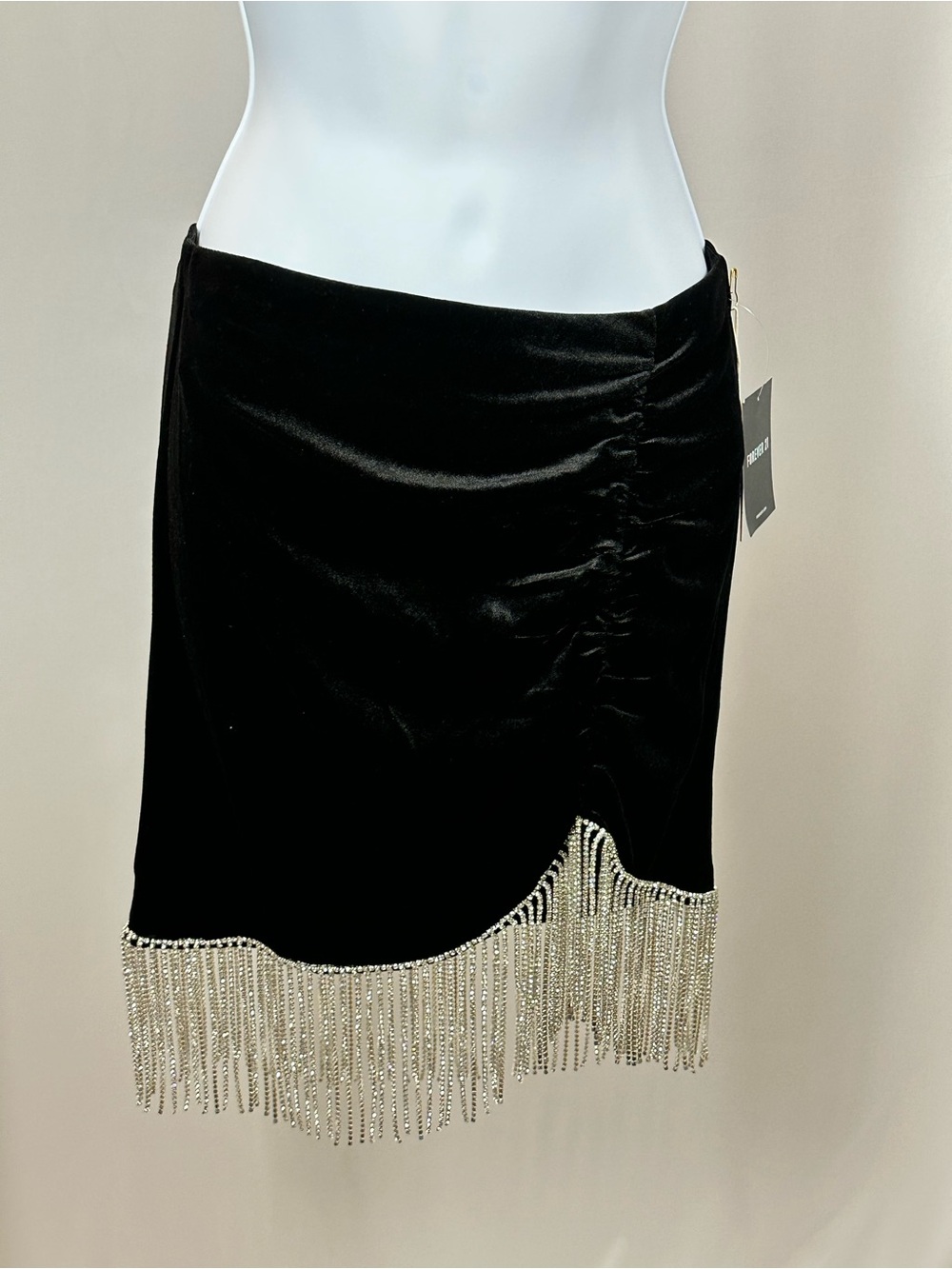 Forever 21 Black Velvet Mini Skirt with Rhinestone Fringe